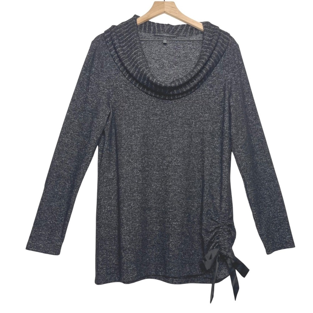 White House Black Market Cowl Neck Marled Knit Tunic Top Ribbed Side Tie L